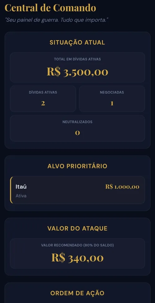 Tela Central de Comando do app