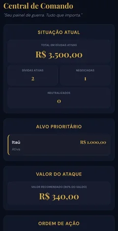 Tela Central de Comando do app