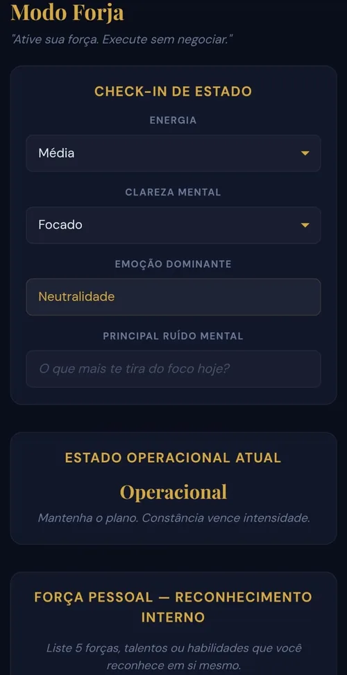 Tela Modo Forja do app